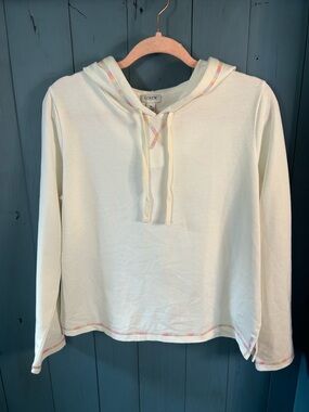 J.Crew Cream Hoodie with Pastel Rainbow Stitching | Size Medium (New)